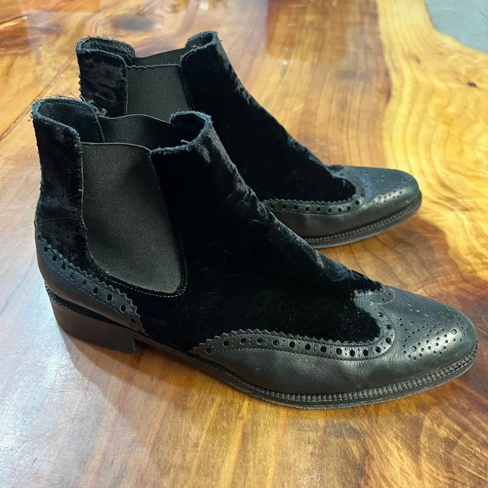 All Saints Men's Velvet Chelsea Boots Shoes Slip on Leather Shoes Brogue Wingtip